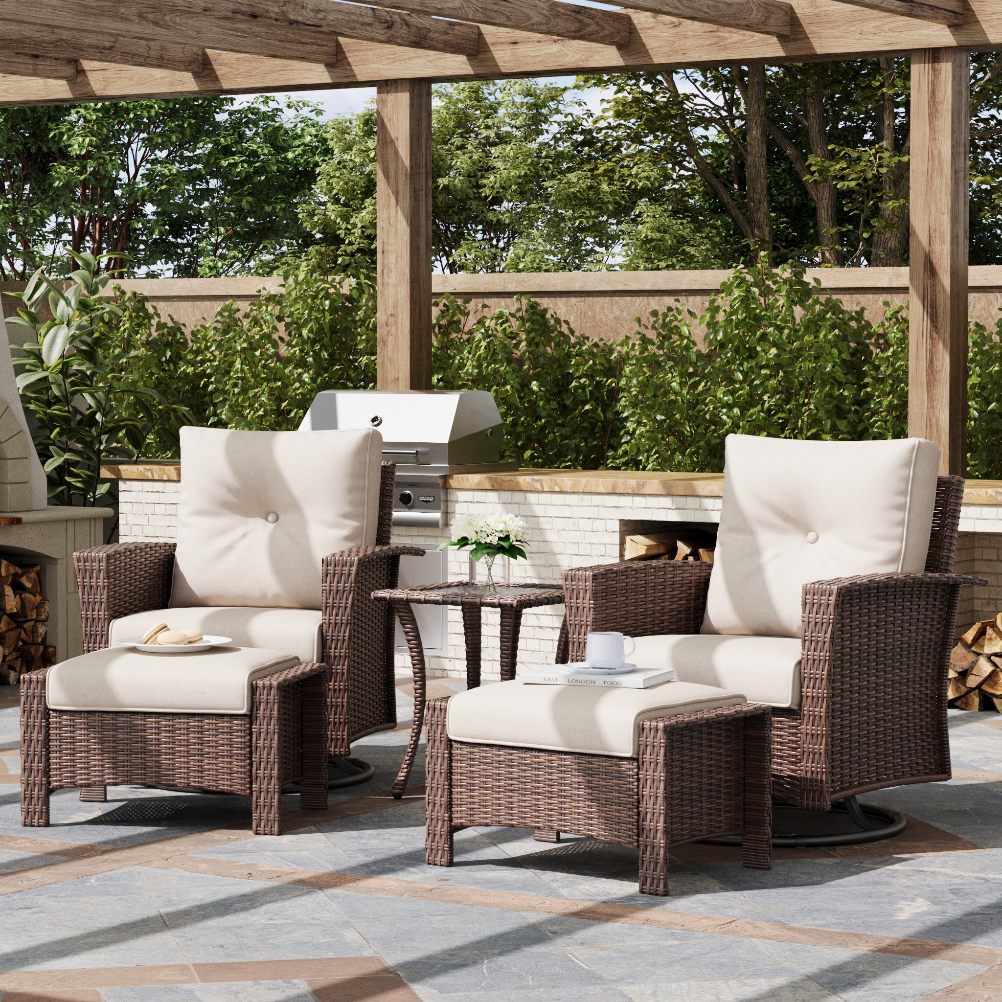 LayinSun 5 Piece Patio Set with wicker Swivel Rocking Chairs