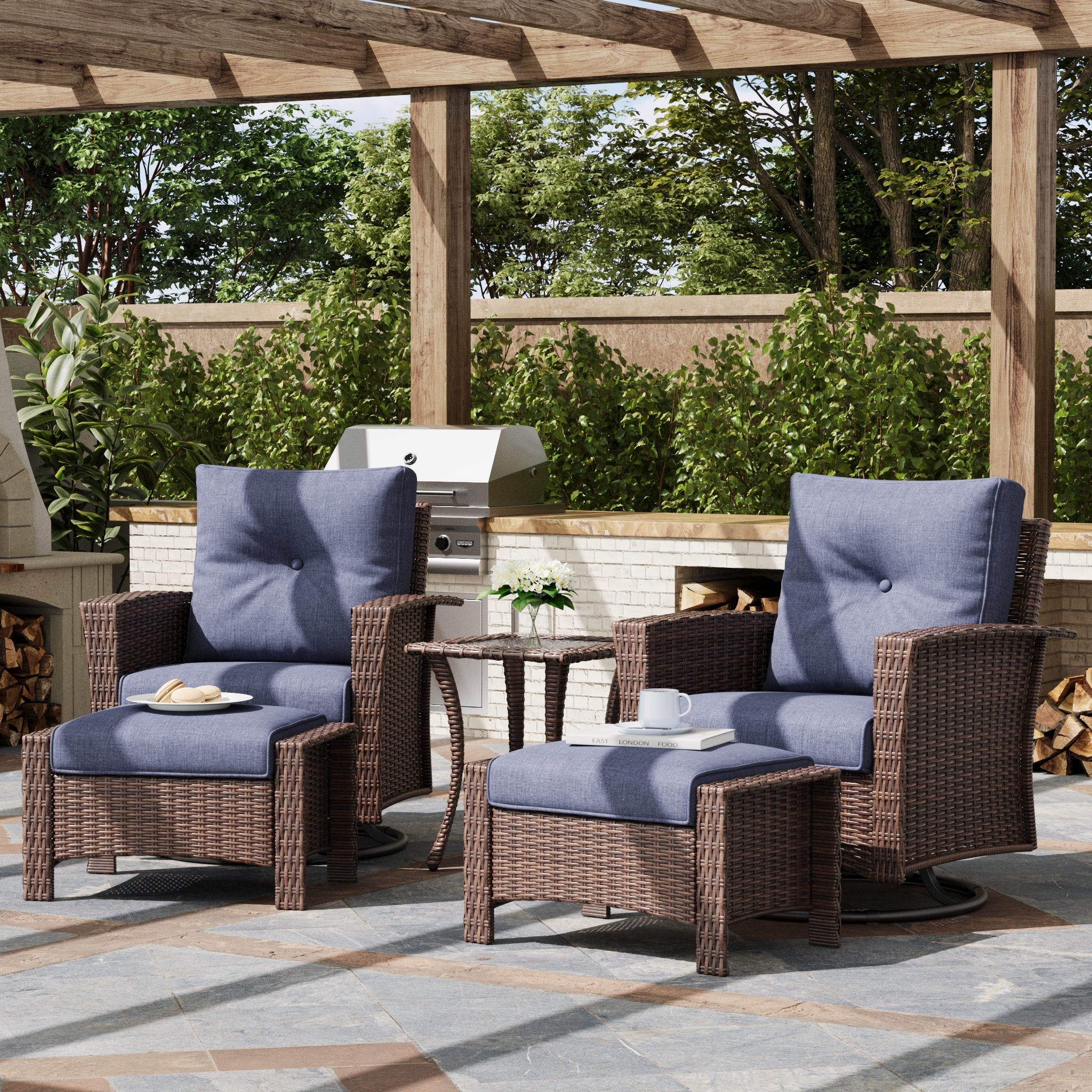 LayinSun 5 Piece Patio Set with wicker Swivel Rocking Chairs