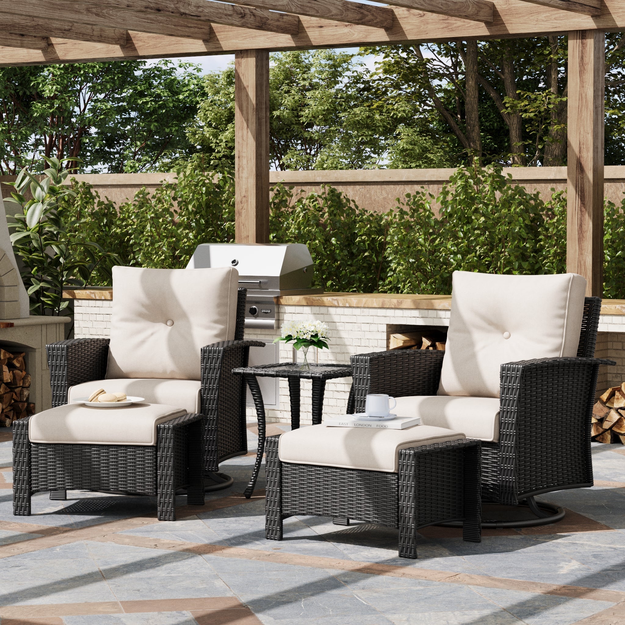LayinSun 5 Piece Patio Set with wicker Swivel Rocking Chairs
