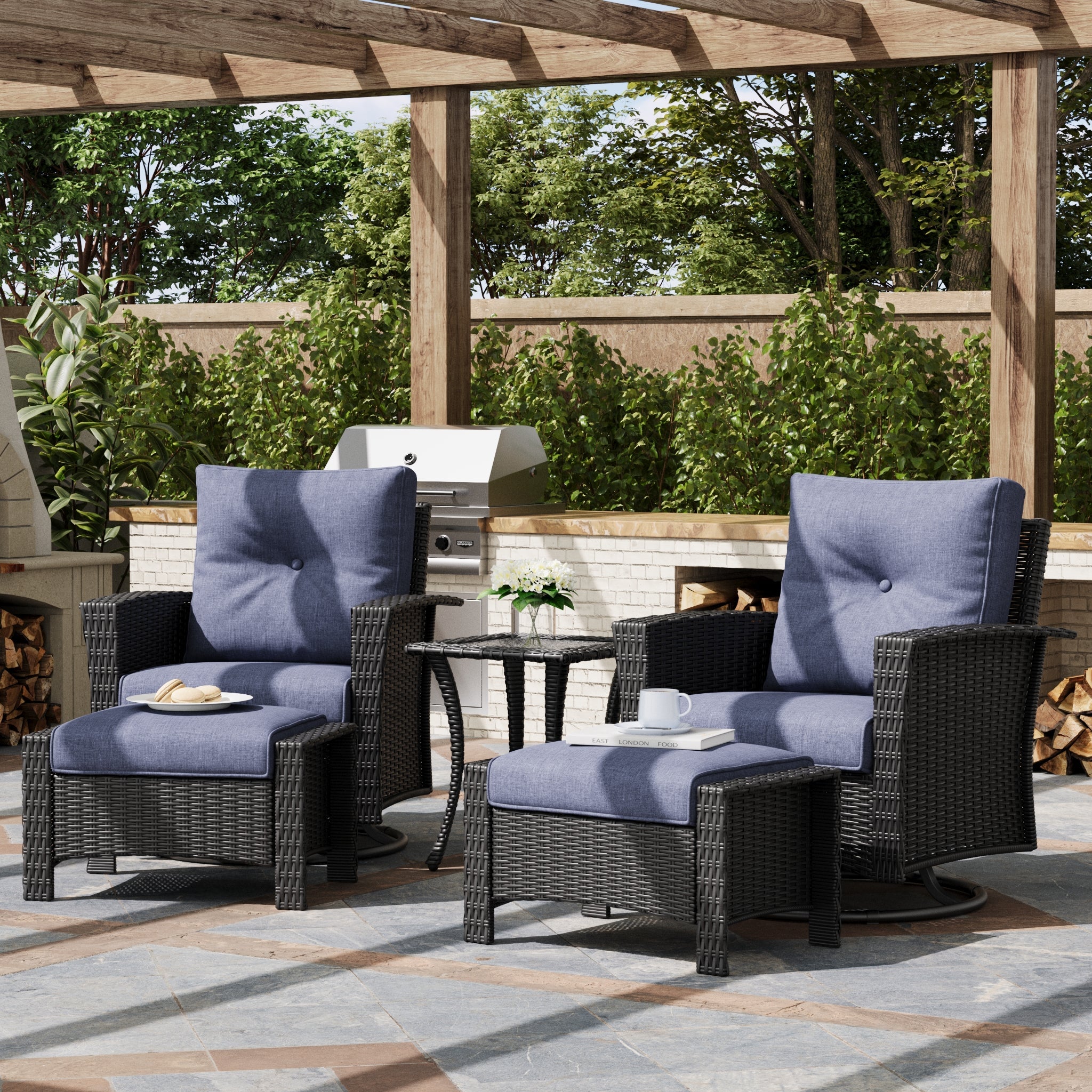 LayinSun 5 Piece Patio Set with wicker Swivel Rocking Chairs