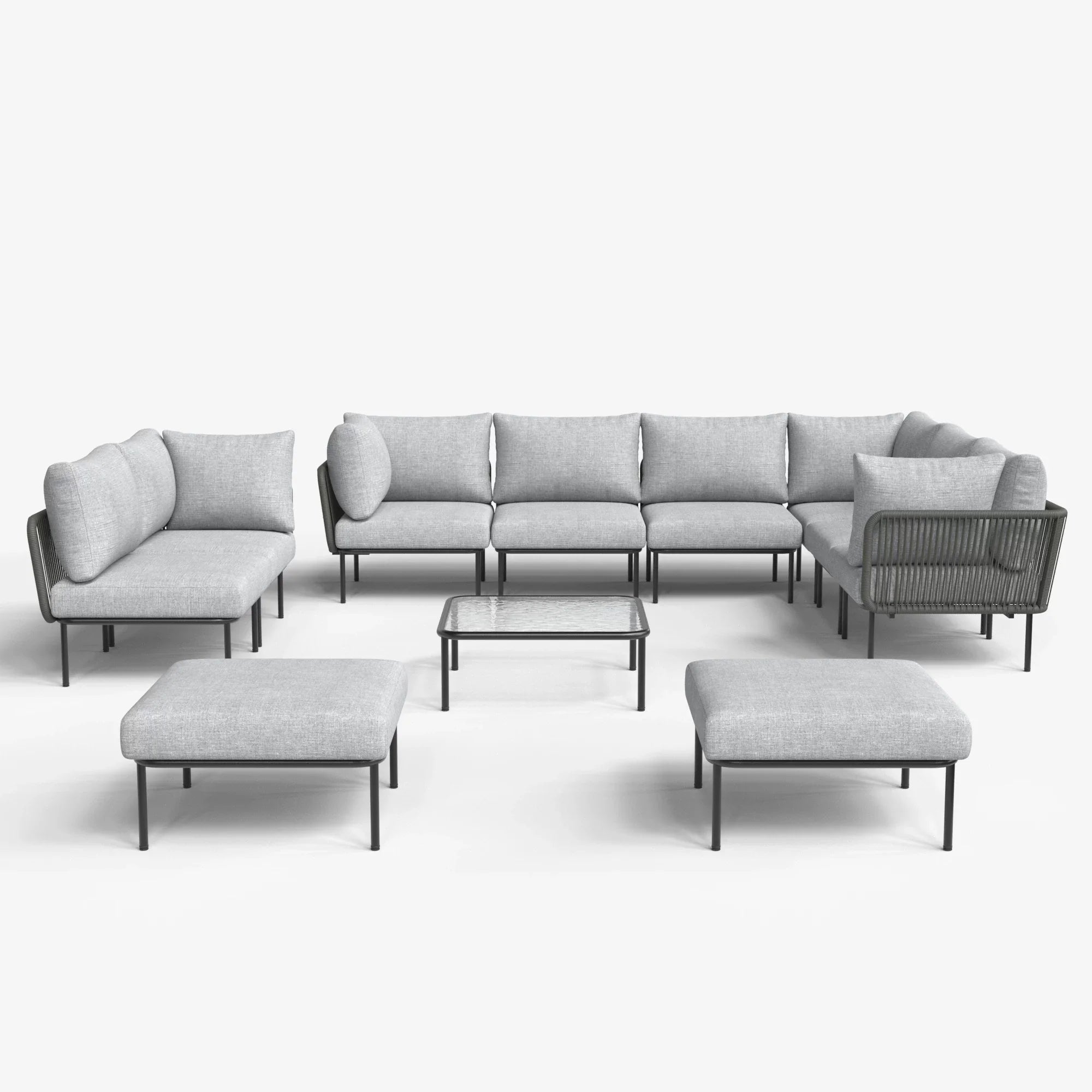 LayinSun 11-Piece Outdoor Wicker Rope Modular Sectional Sofa Set with Coffee Table
