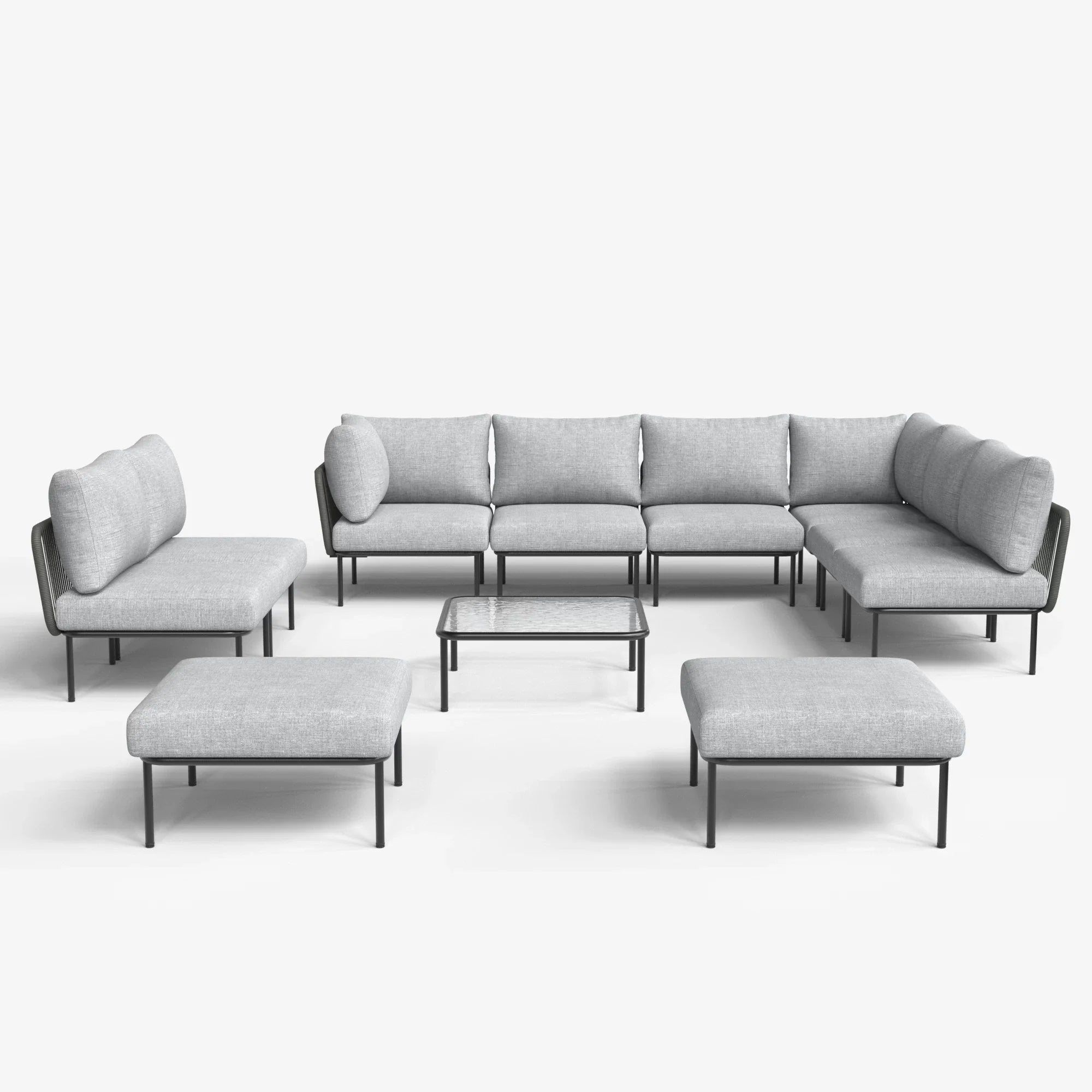 LayinSun 11-Piece Outdoor Wicker Rope Modular Sectional Sofa Set with Coffee Table