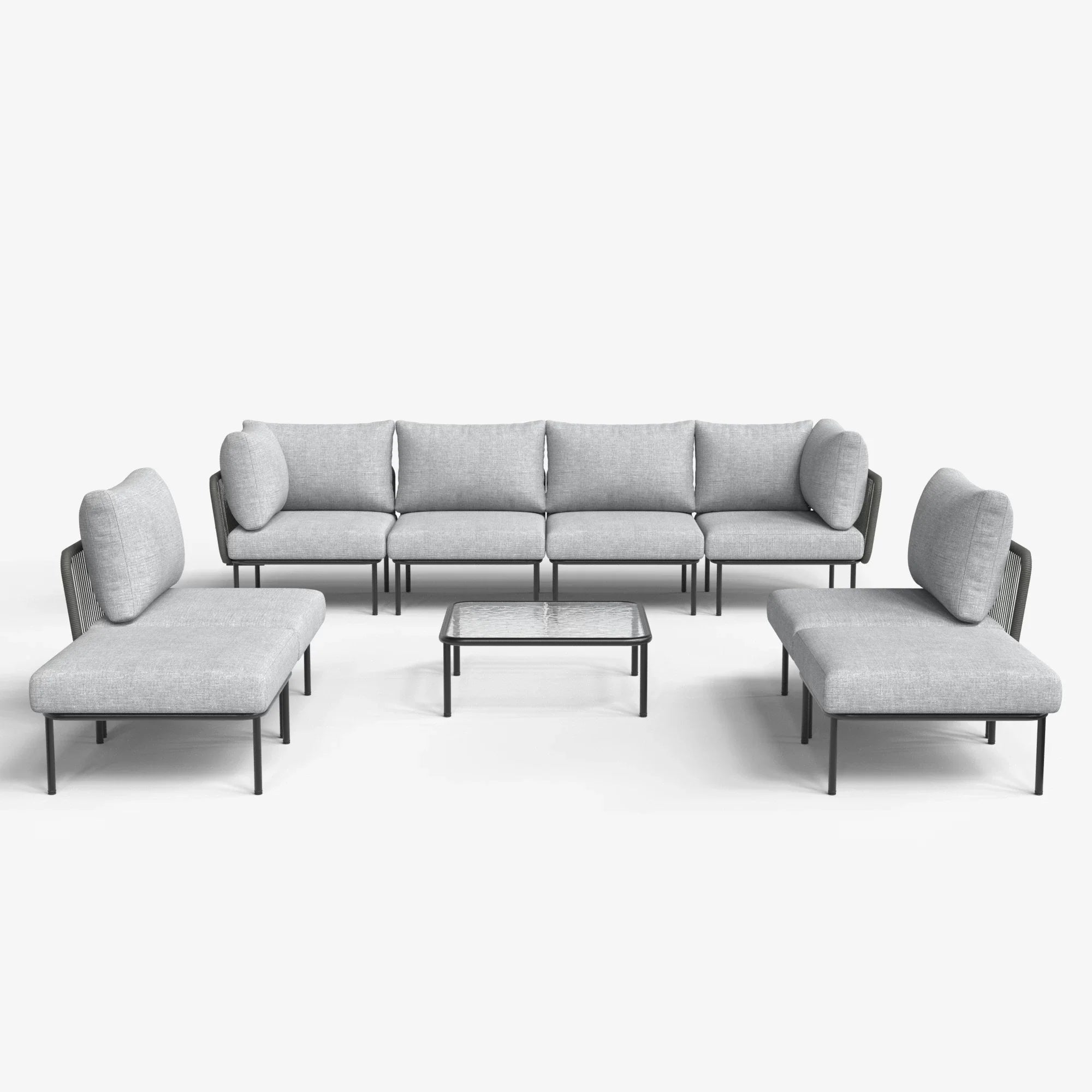 LayinSun 9-Piece Outdoor Wicker Rope Modular Sectional Sofa Set with Coffee Table