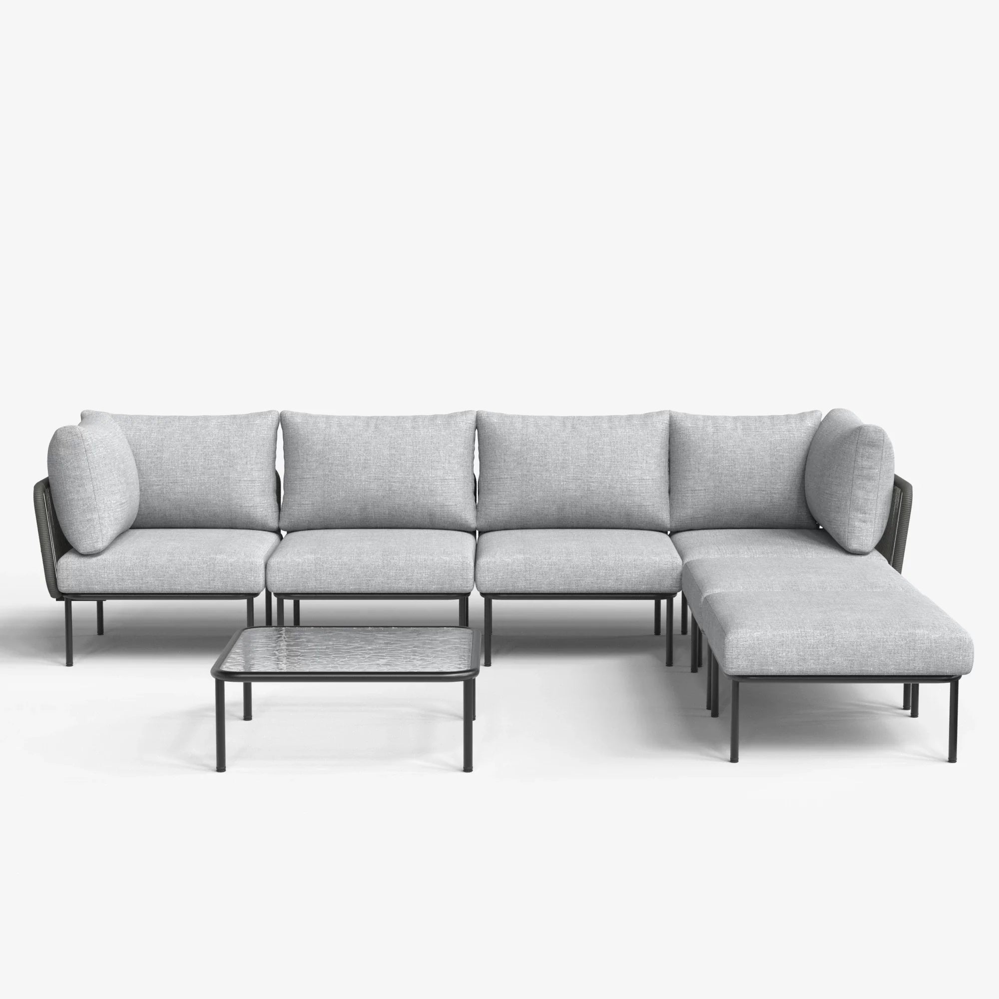 LayinSun 7-Piece Outdoor Wicker Rope Modular Sectional Sofa Set with Coffee Table