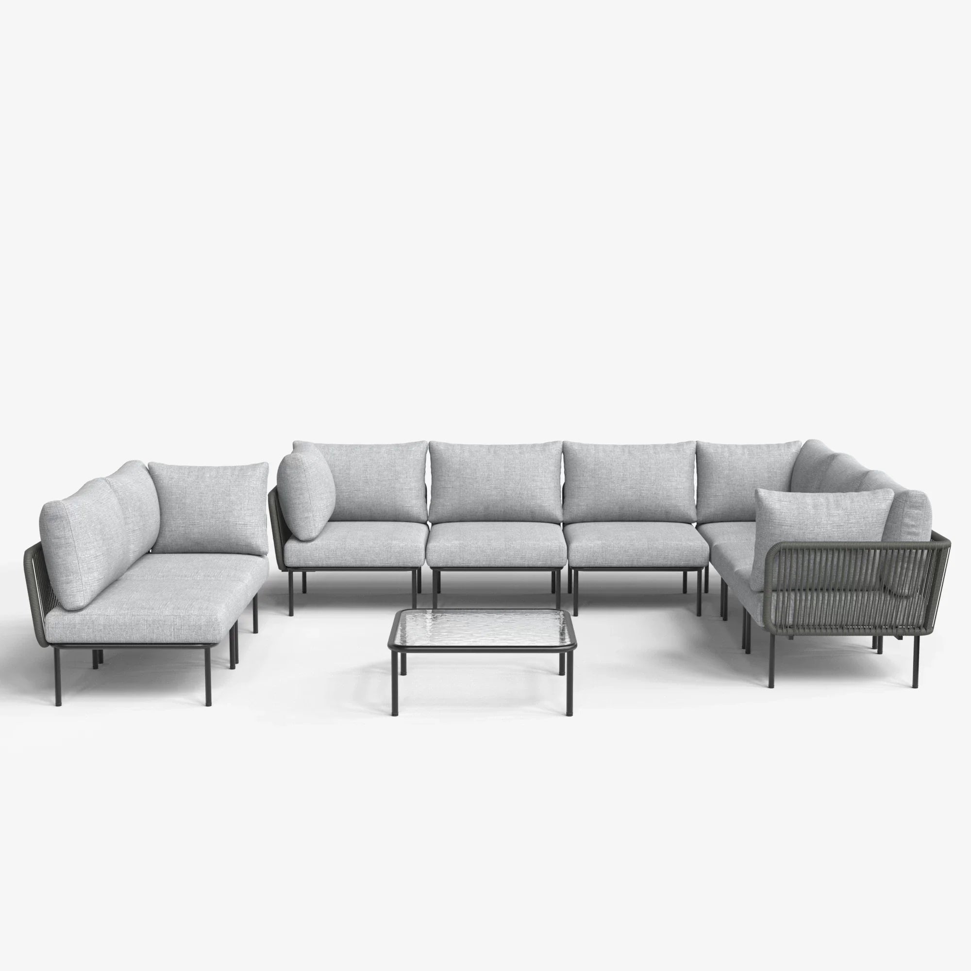 LayinSun 9-Piece Outdoor Wicker Rope Modular Sectional Sofa Set with Coffee Table