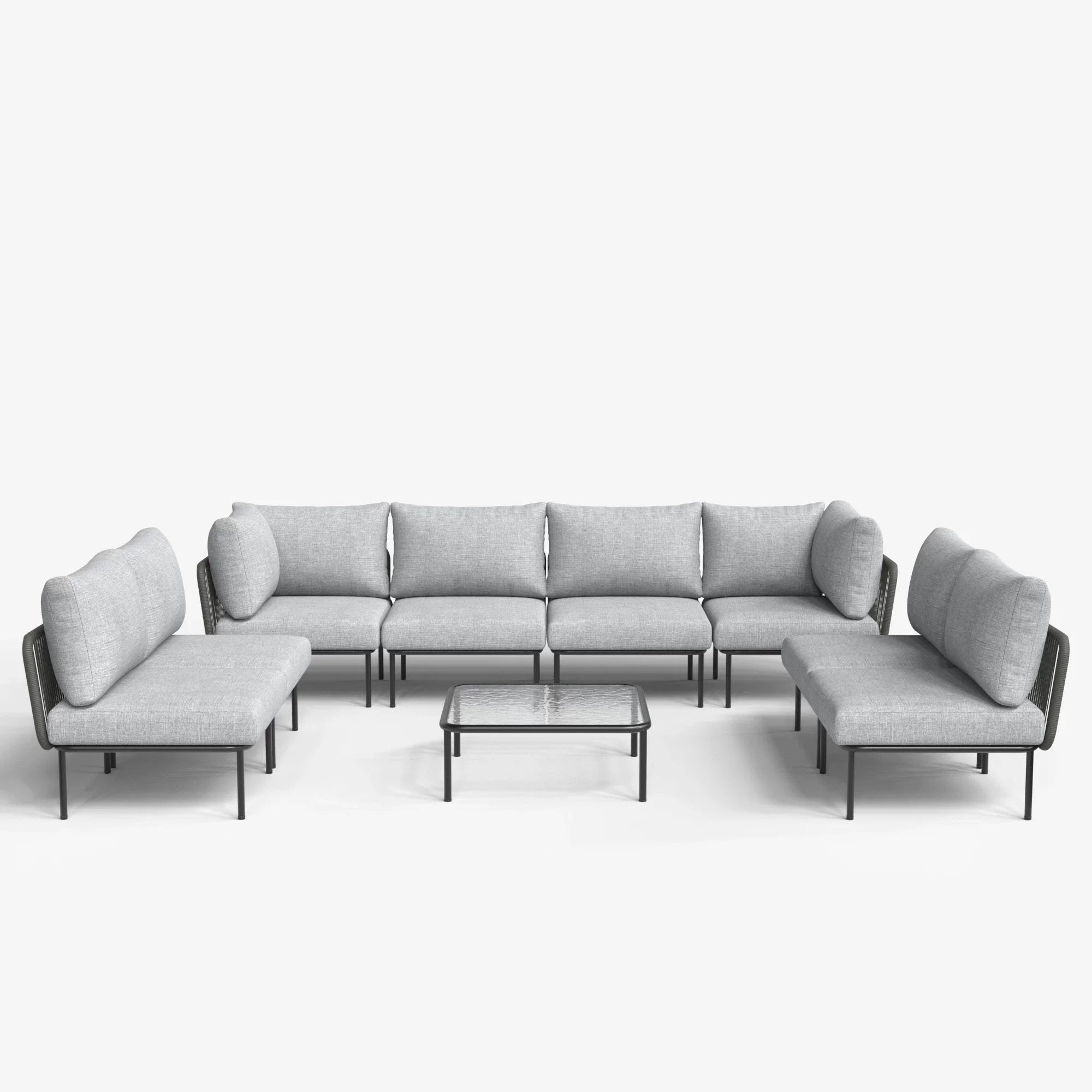LayinSun 9-Piece Outdoor Wicker Rope Modular Sectional Sofa Set with Coffee Table