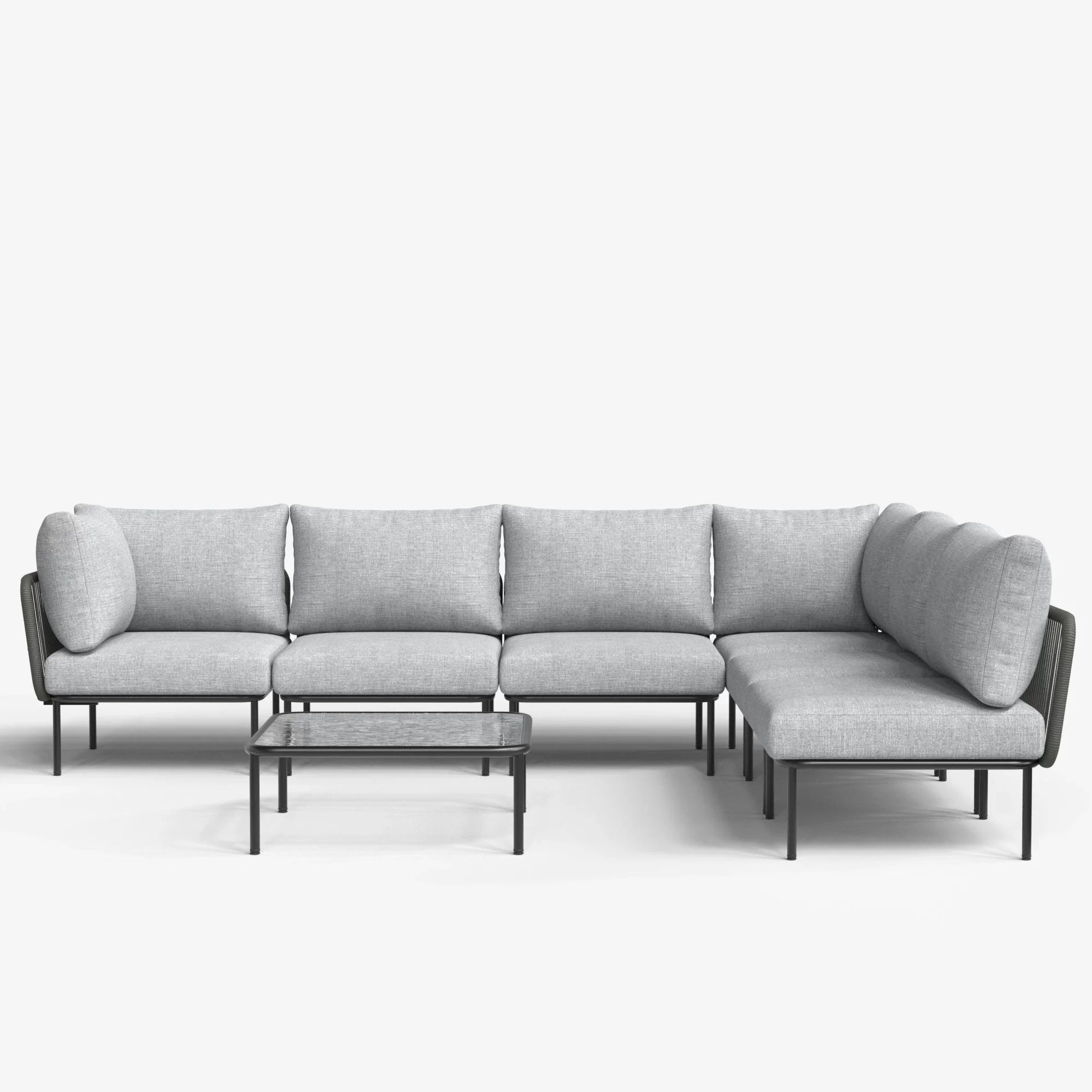 LayinSun 7-Piece Outdoor Wicker Rope Modular Sectional Sofa Set with Coffee Table