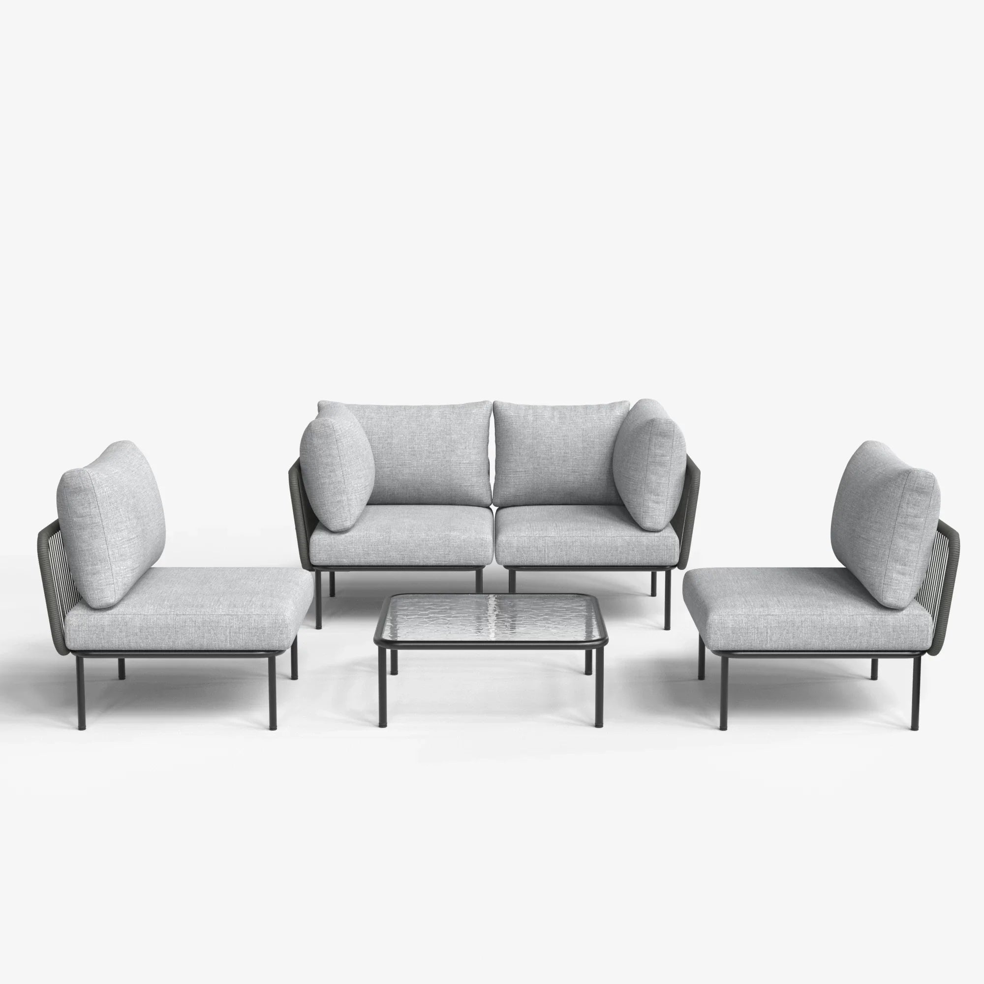 LayinSun 5-Piece Outdoor Wicker Rope Modular Sectional Sofa Set with Coffee Table