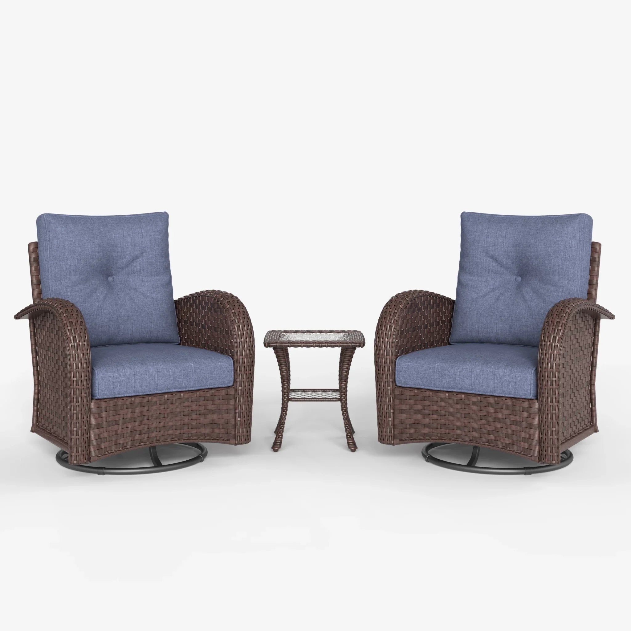 LayinSun 3 - Piece Outdoor Wicker Swivel Chairs Set
