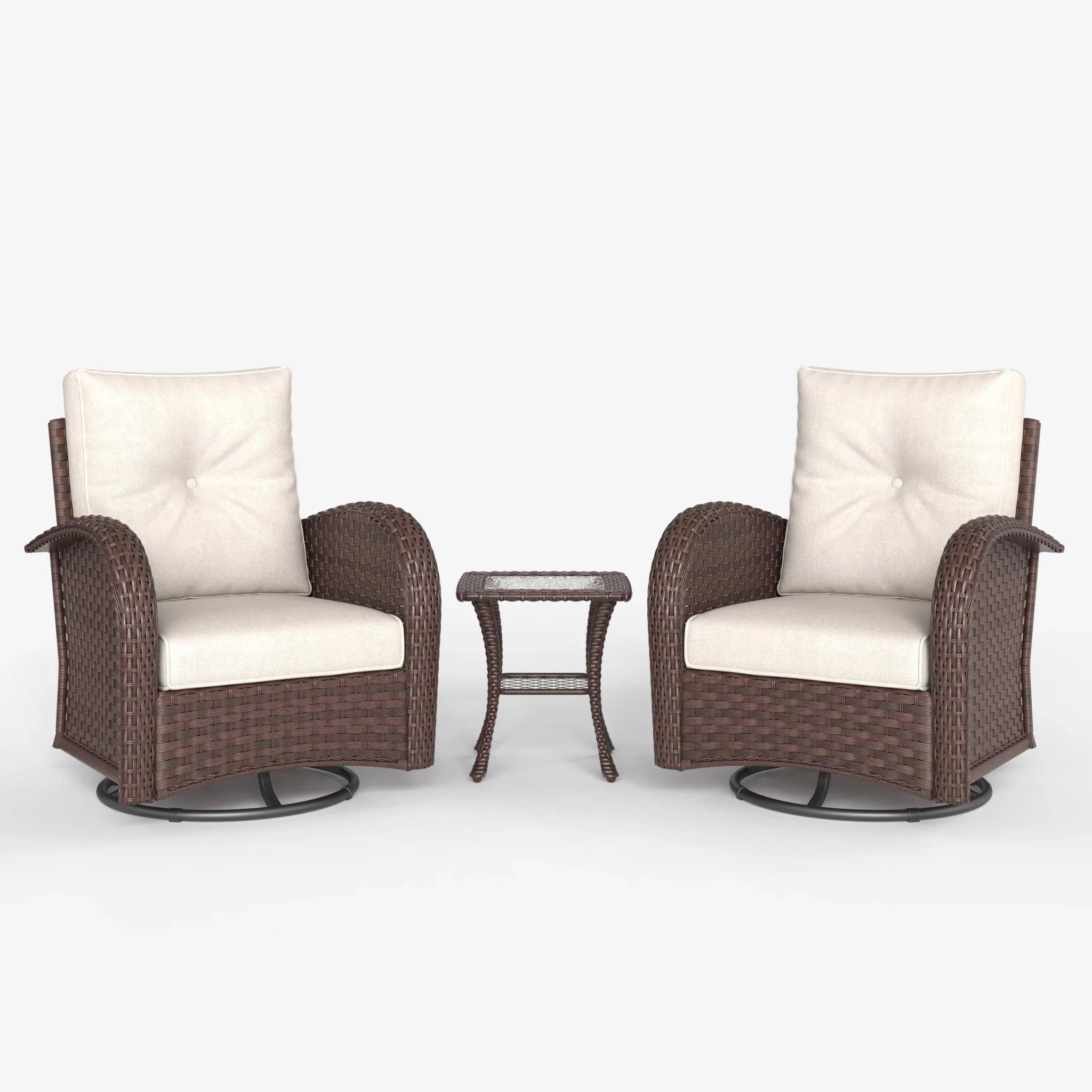 LayinSun 3 - Piece Outdoor Wicker Swivel Chairs Set