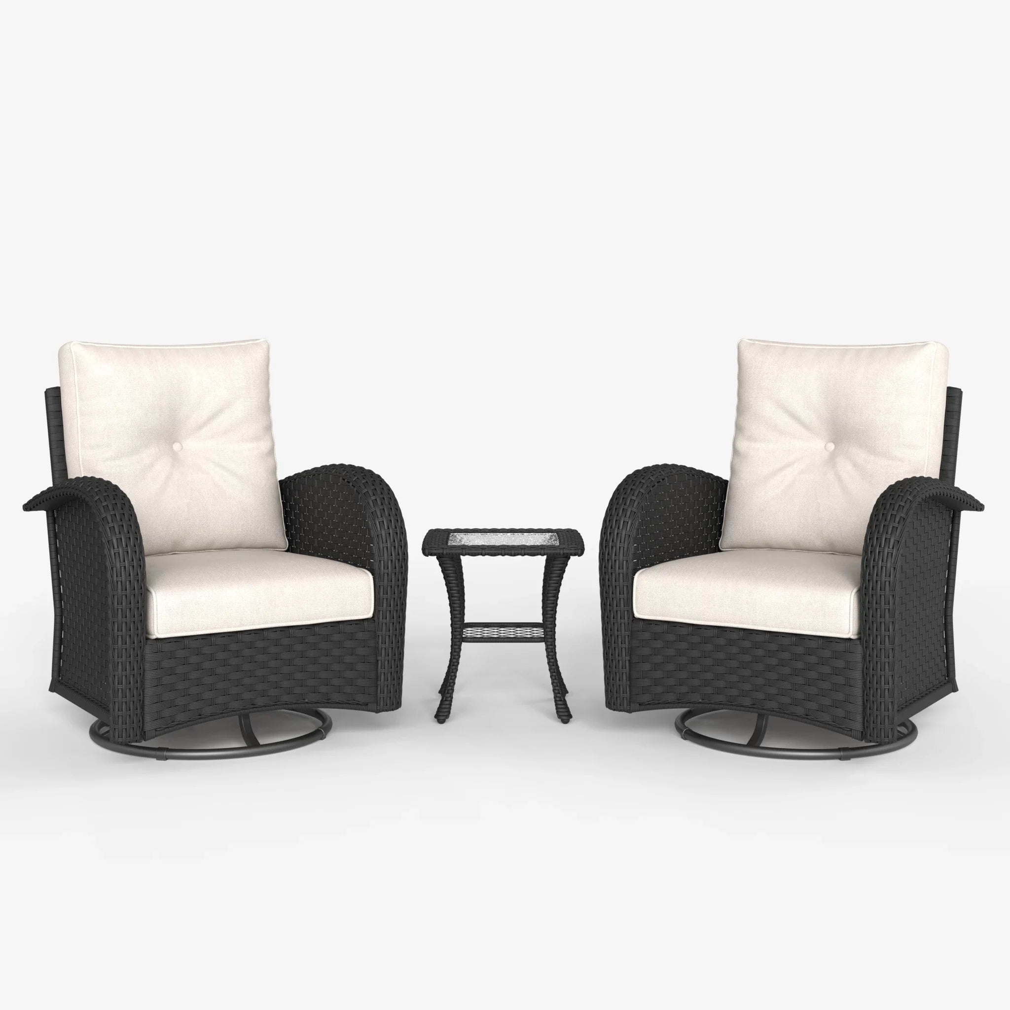 LayinSun 3 - Piece Outdoor Wicker Swivel Chairs Set