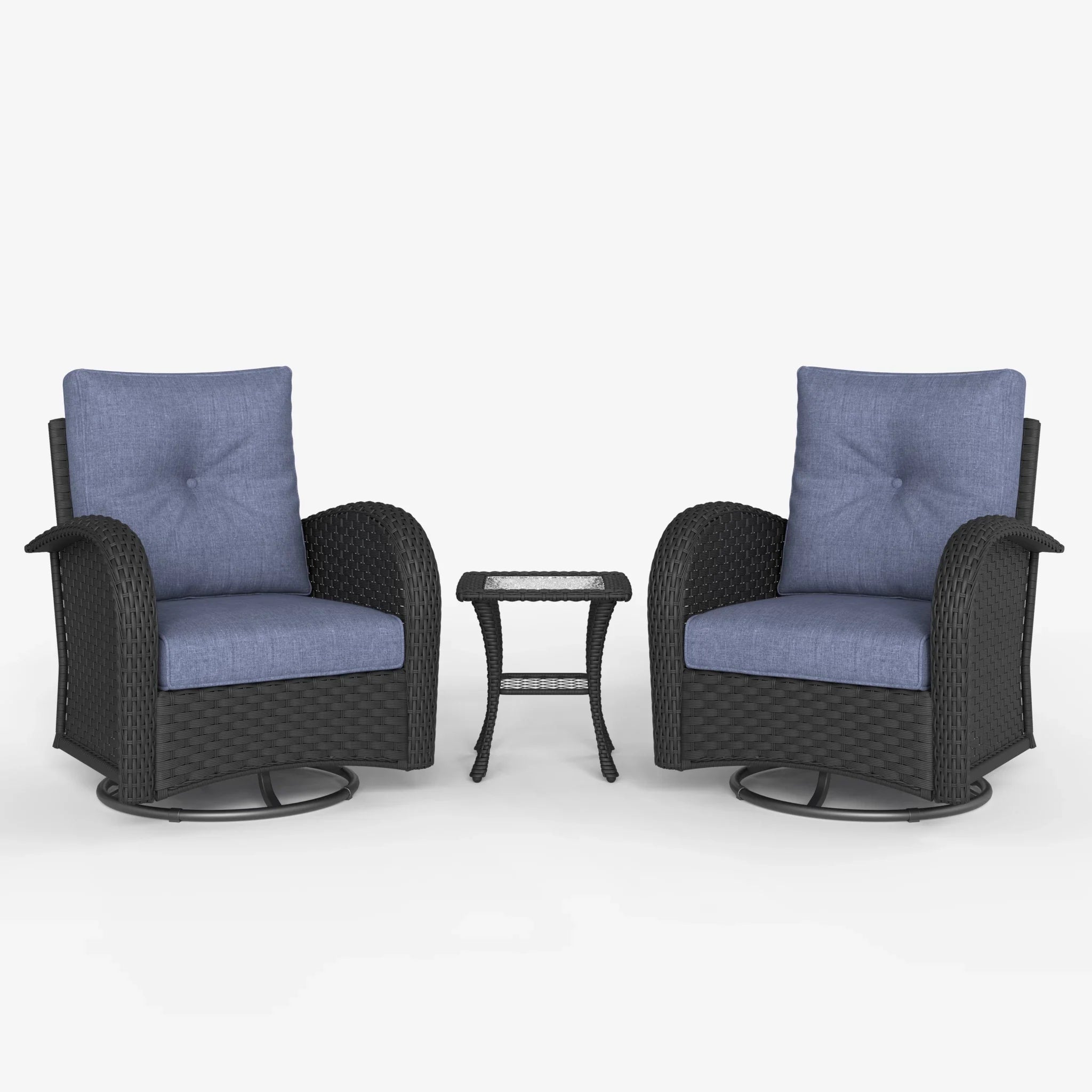 LayinSun 3 - Piece Outdoor Wicker Swivel Chairs Set