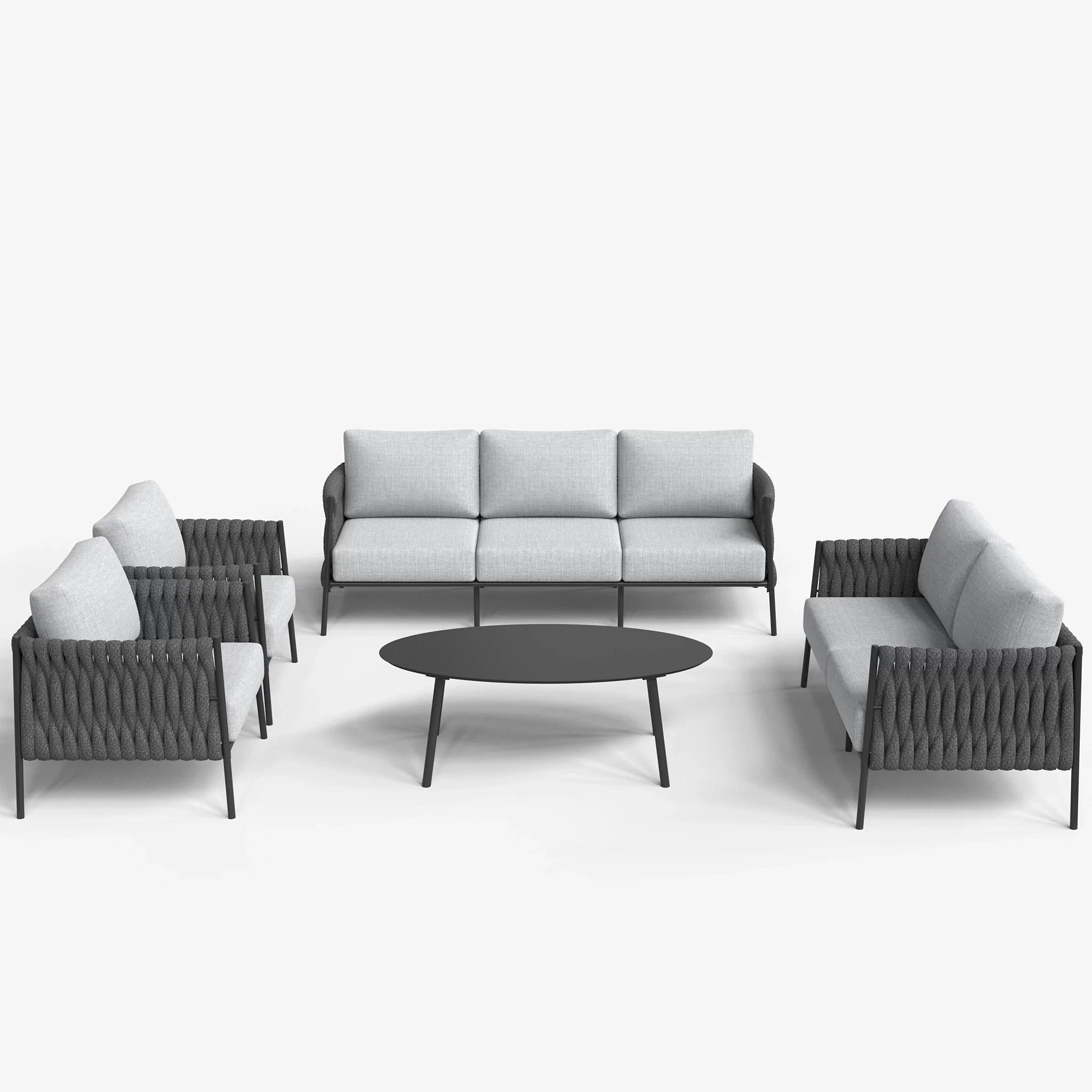 LayinSun 5-Piece Modern Woven Rope Outdoor Furniture Set with Oval Table