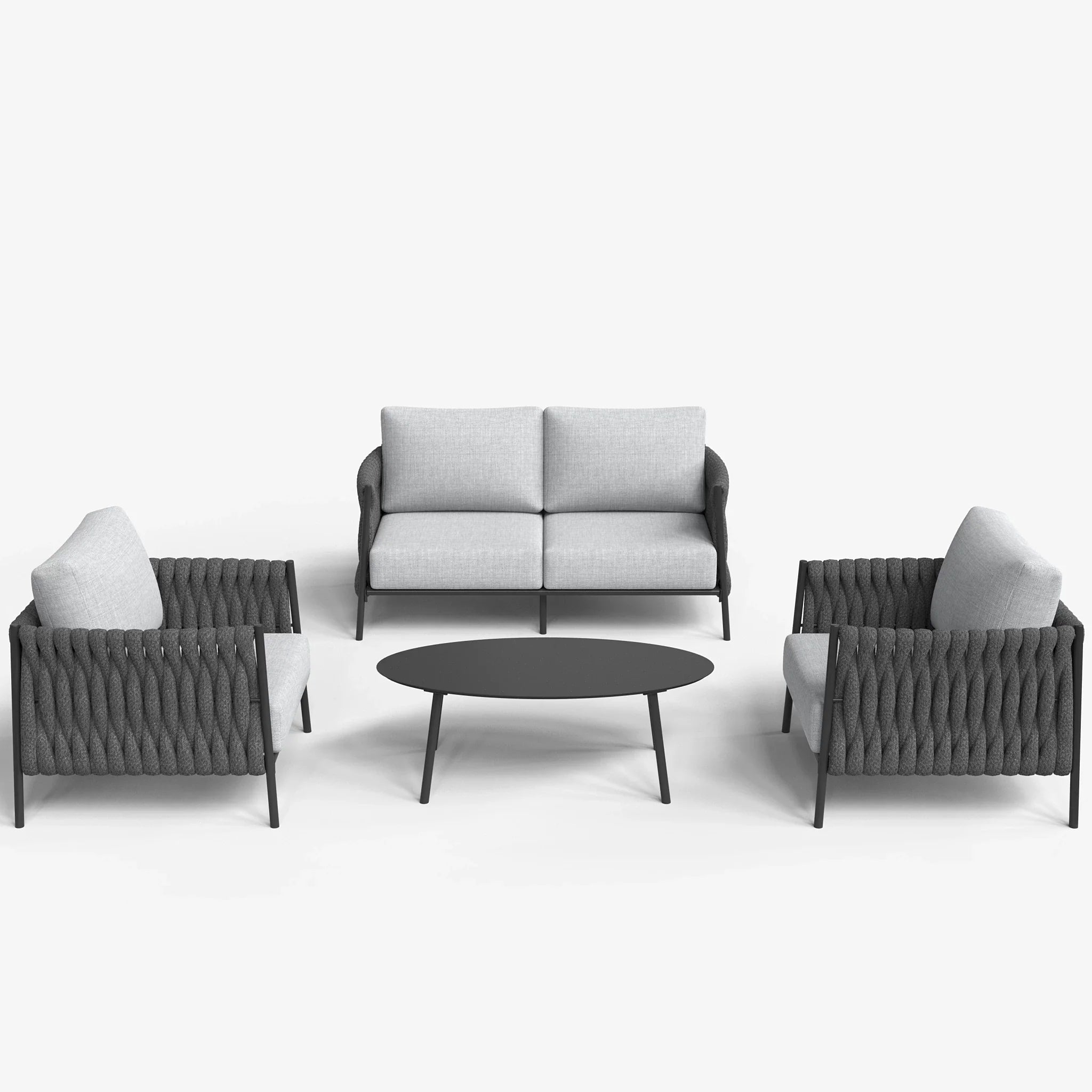LayinSun 4-Piece Modern Woven Rope Outdoor Furniture Set with Oval Table