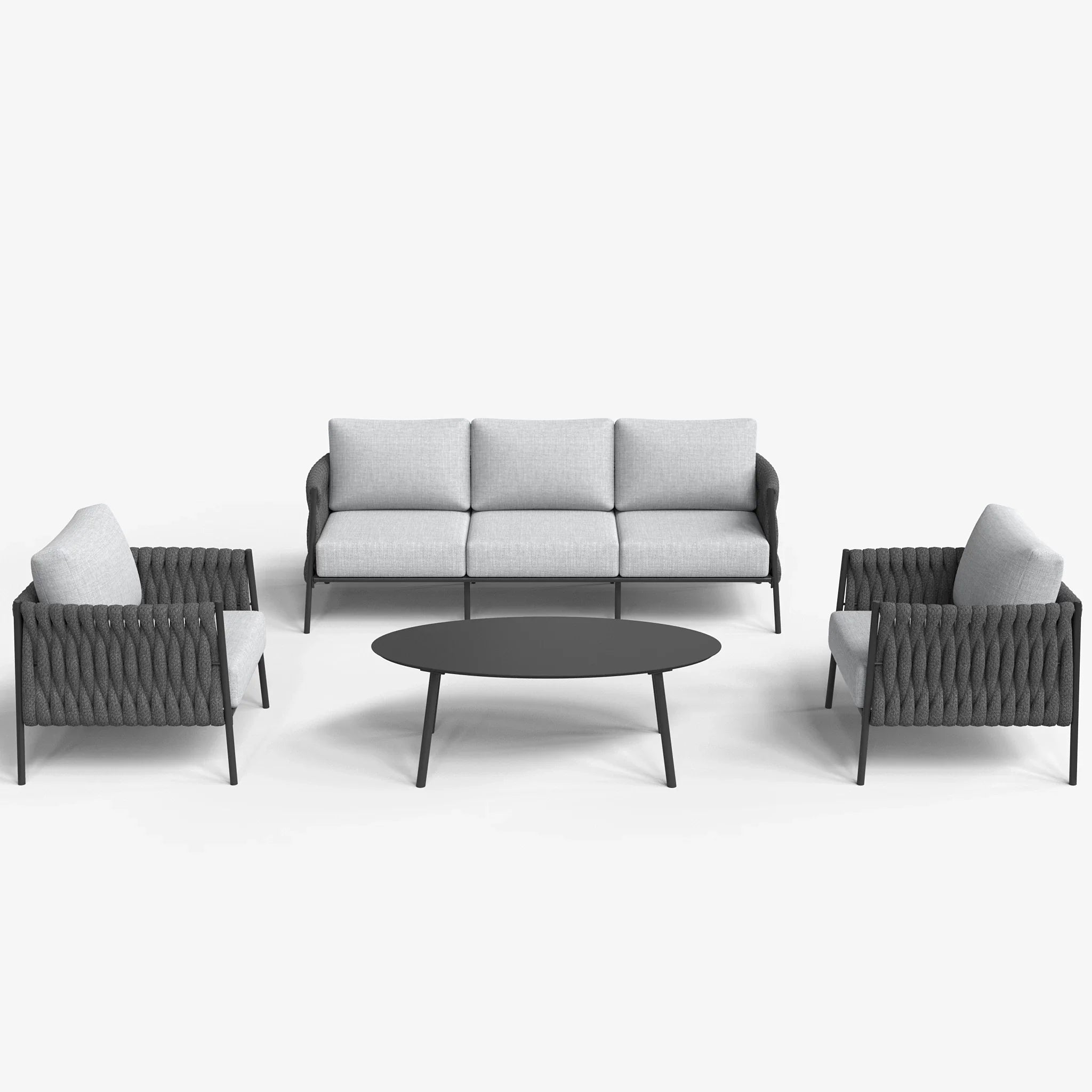 LayinSun 4-Piece Modern Woven Rope Outdoor Furniture Set with Oval Table