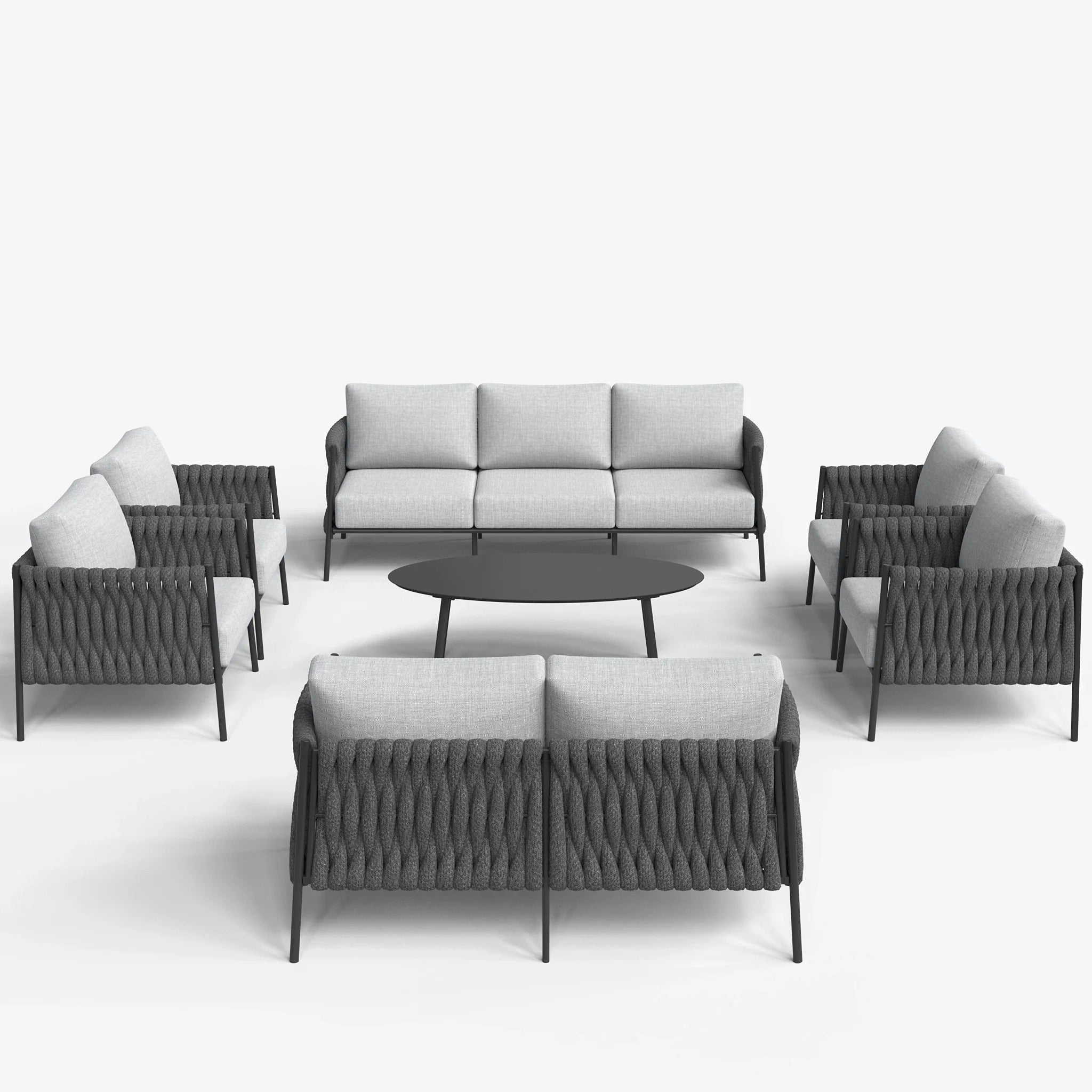 LayinSun 7-Piece Modern Woven Rope Outdoor Furniture Set with Oval Table