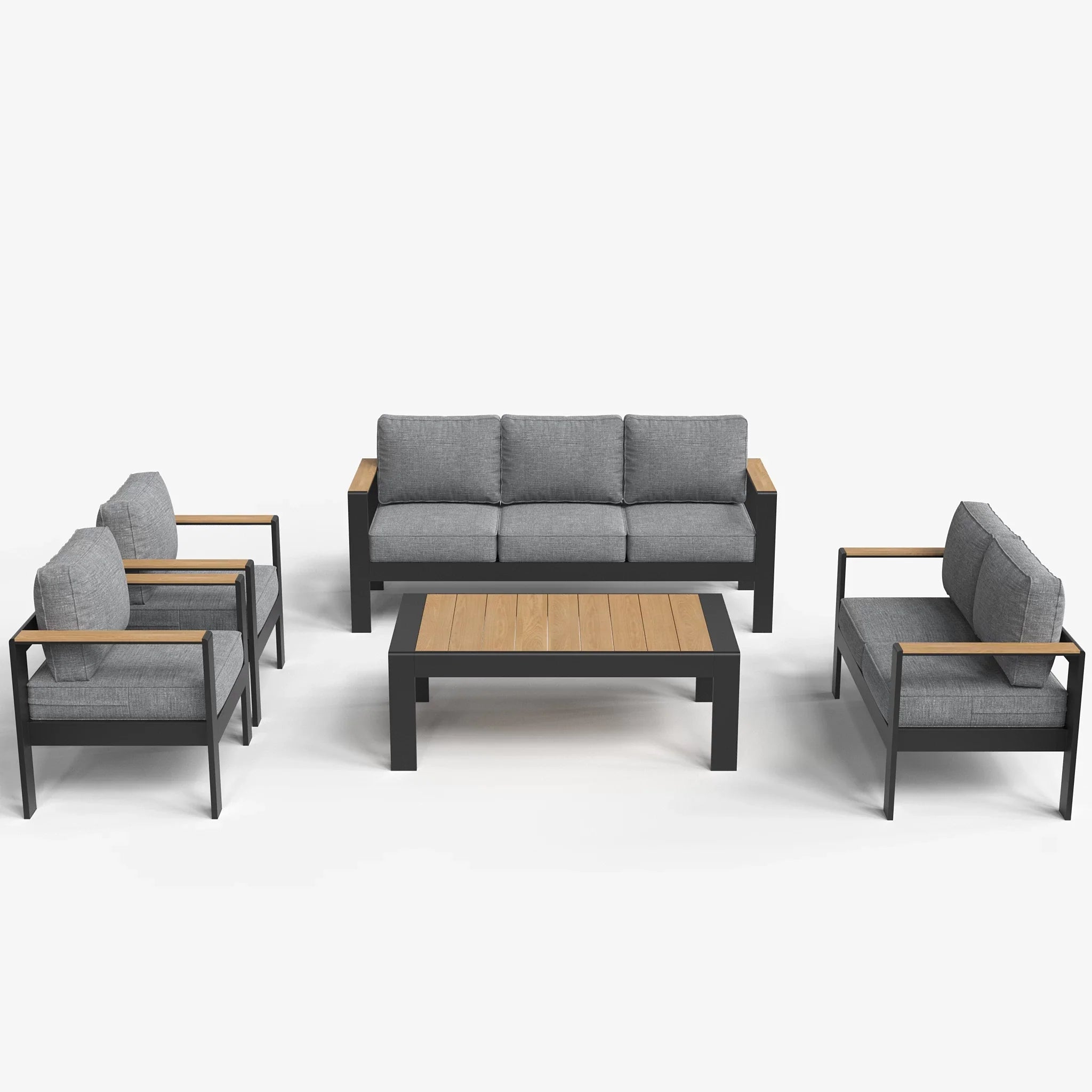 LayinSun 5 - Piece Aluminum Outdoor Conversation Set with Wood-Plastic Armrest
