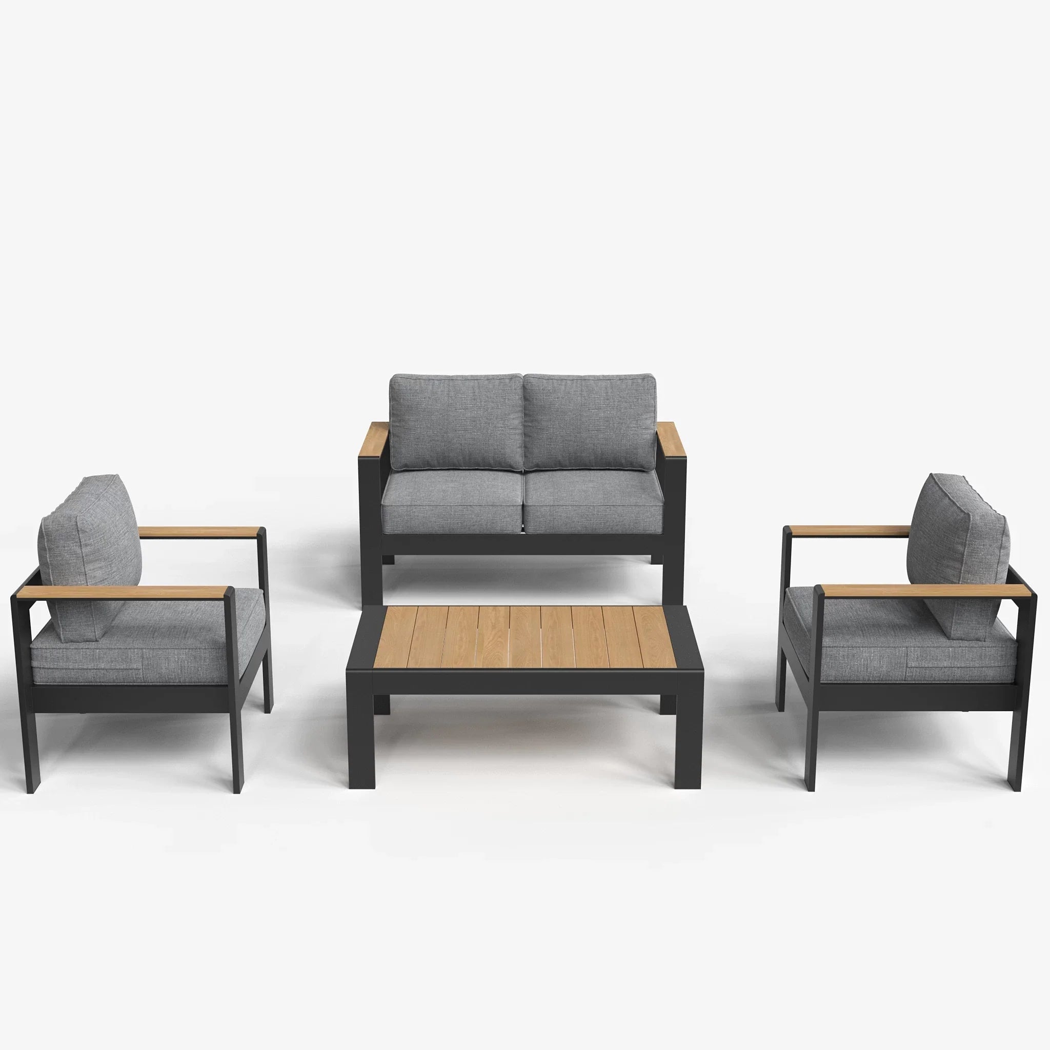 LayinSun 4 - Piece Aluminum Outdoor Conversation Set with Wood-Plastic Armrest