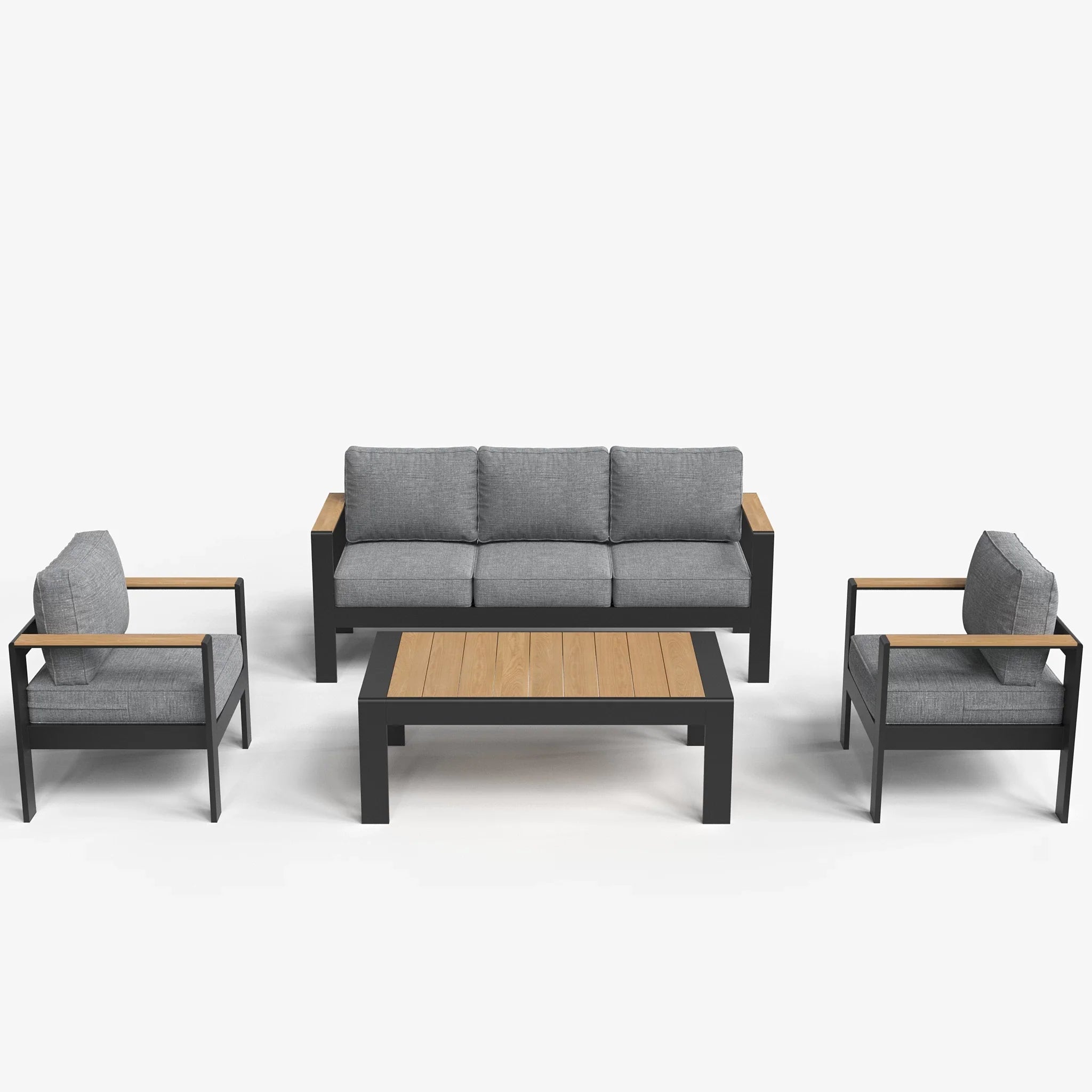 LayinSun 4 - Piece Aluminum Outdoor Conversation Set with Wood-Plastic Armrest