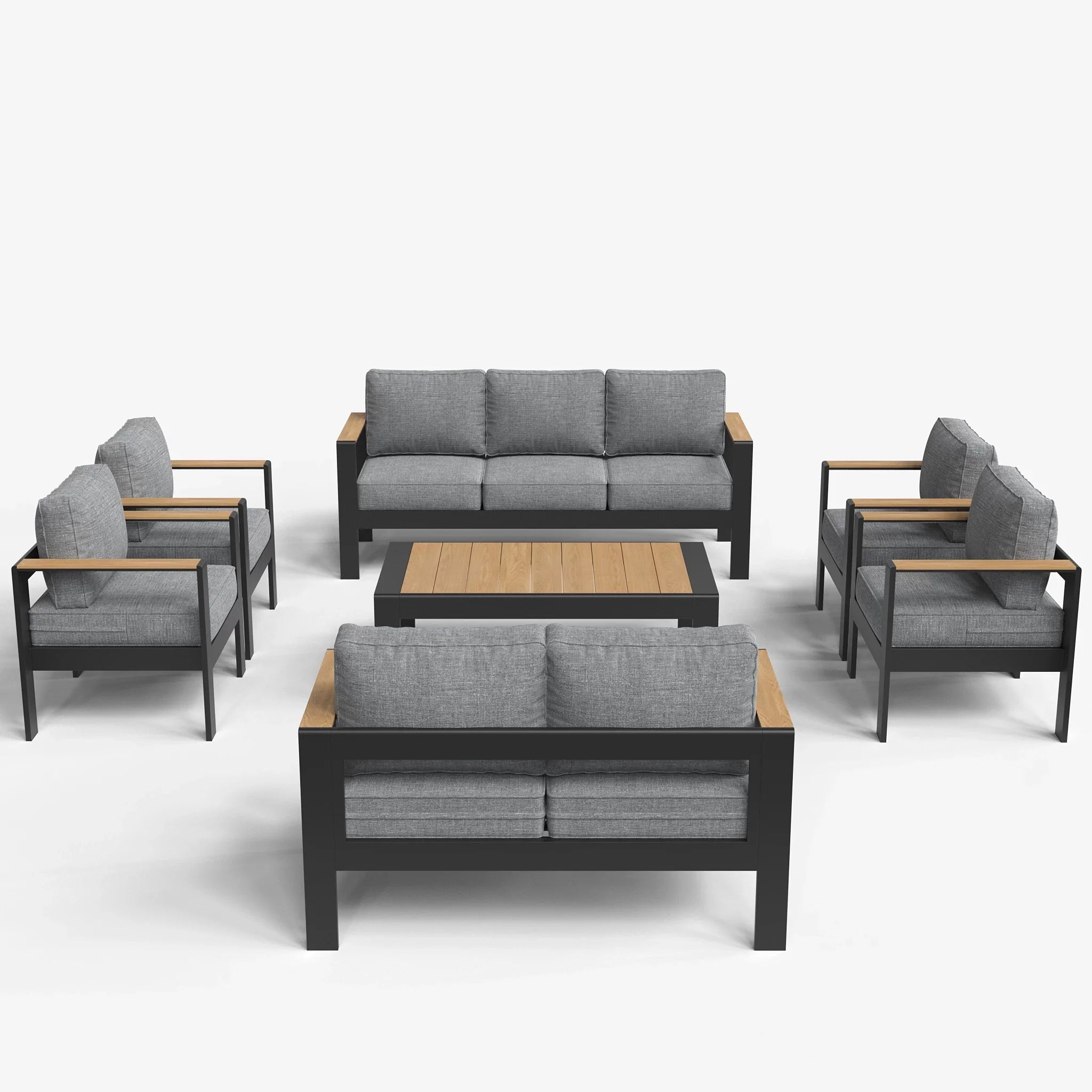 LayinSun 7 - Piece Aluminum Outdoor Conversation Set with Wood-Plastic Armrest