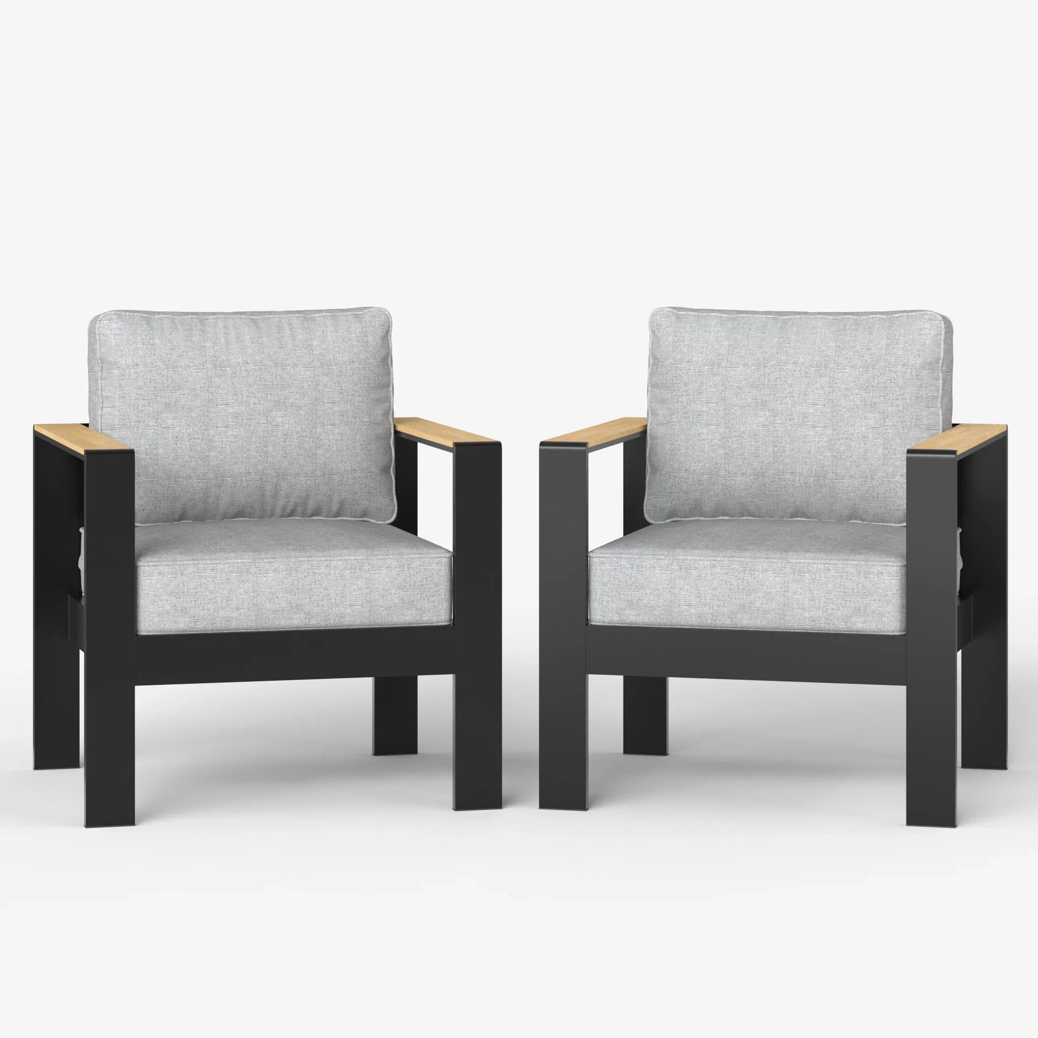 LayinSun 2 Piece Outdoor Armchair with Wood Plastic Armrest - Aosta Collection