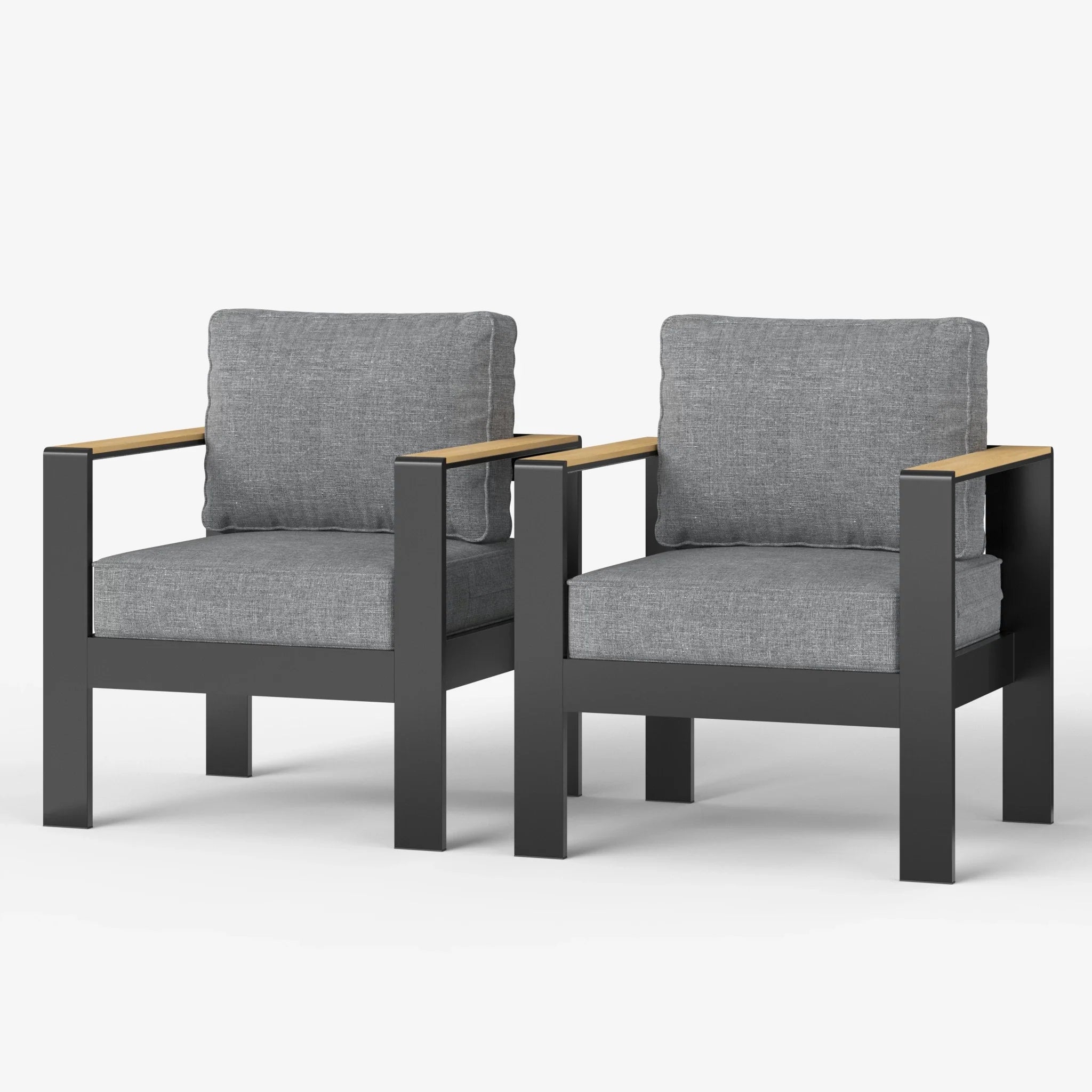 LayinSun 2 Piece Outdoor Armchair with Wood Plastic Armrest - Aosta Collection