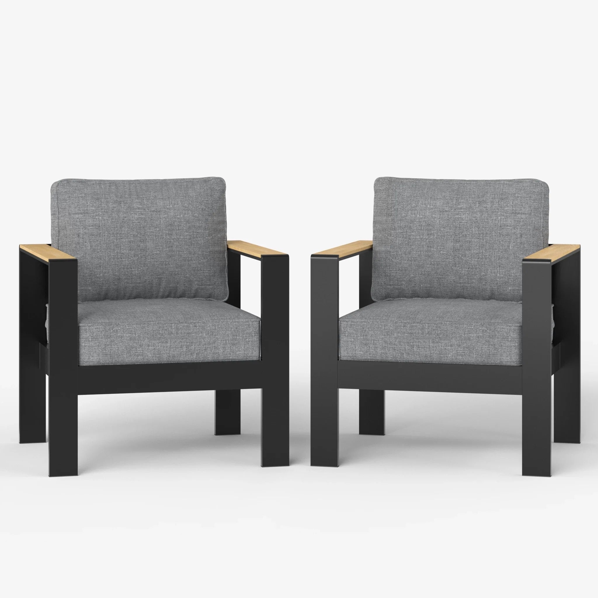 LayinSun 2 Piece Outdoor Armchair with Wood Plastic Armrest - Aosta Collection