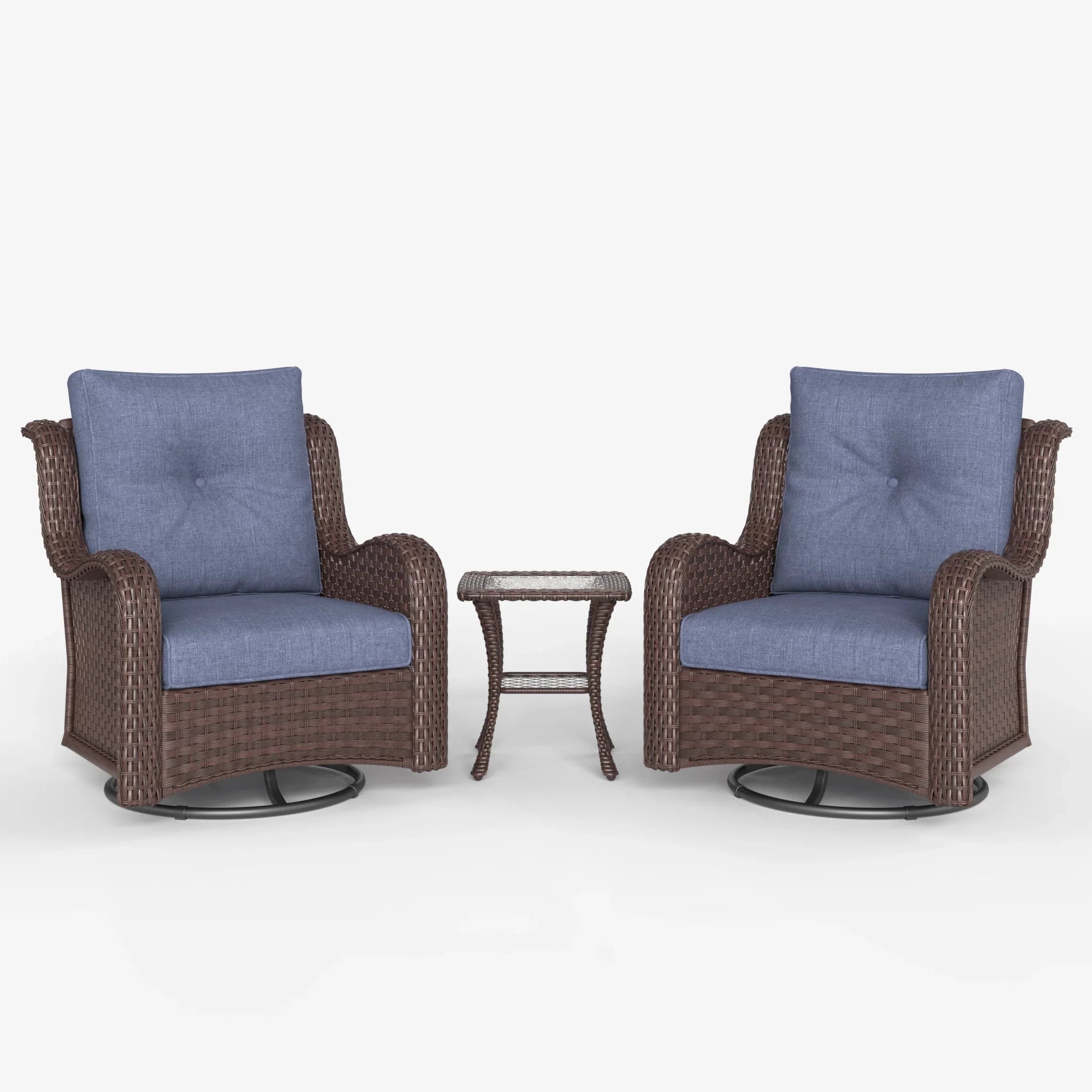 LayinSun 3 - Piece Curved Armrest Wicker Swivel Glider Lounge Chairs Set