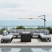 LayinSun 10 - Piece Large Outdoor Modular Sectional Set with Propane Fire Pit Table