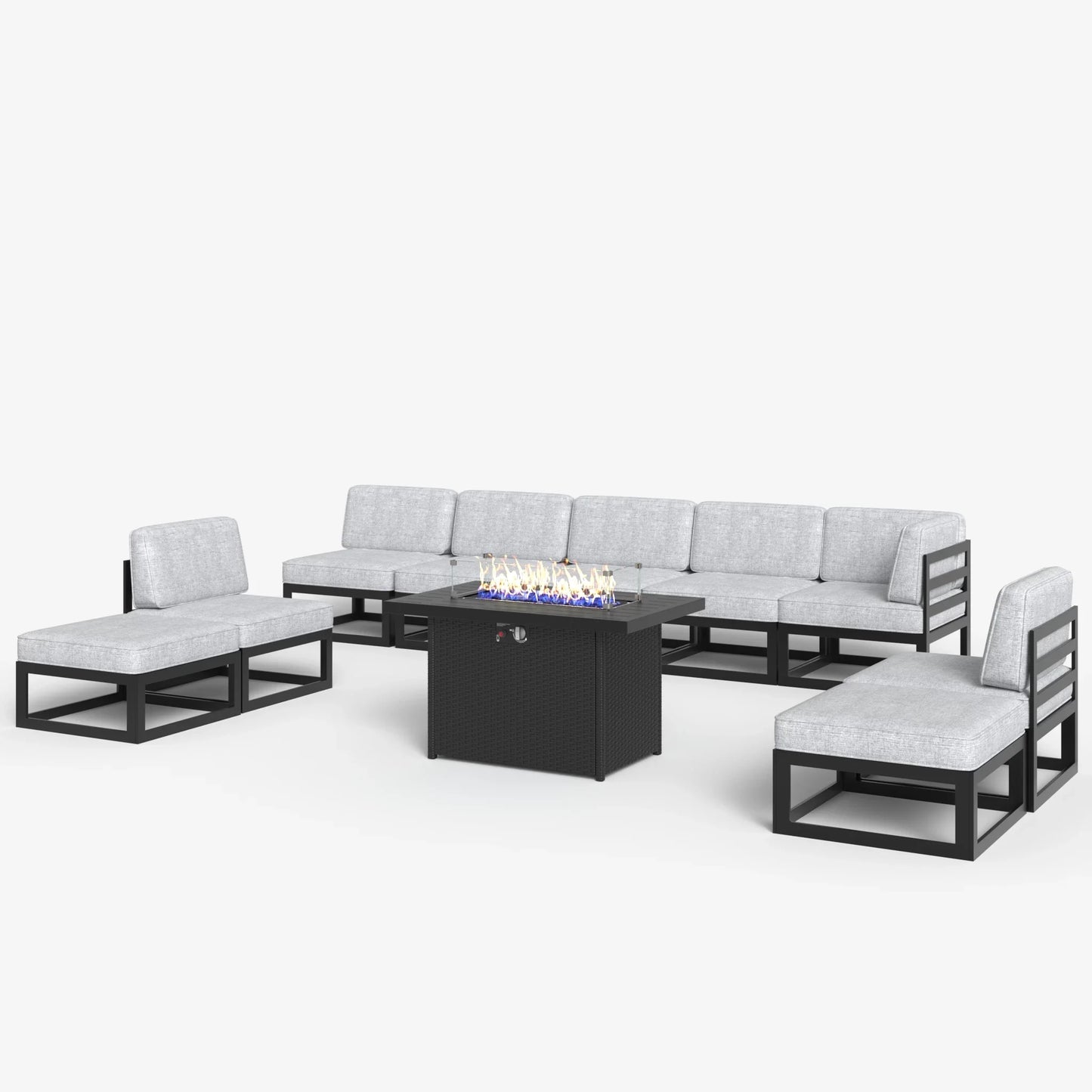 LayinSun 10 - Piece Large Outdoor Modular Sectional Set with Propane Fire Pit Table