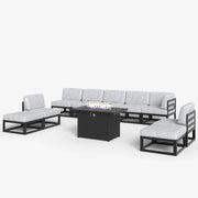 LayinSun 10 - Piece Large Outdoor Modular Sectional Set with Propane Fire Pit Table