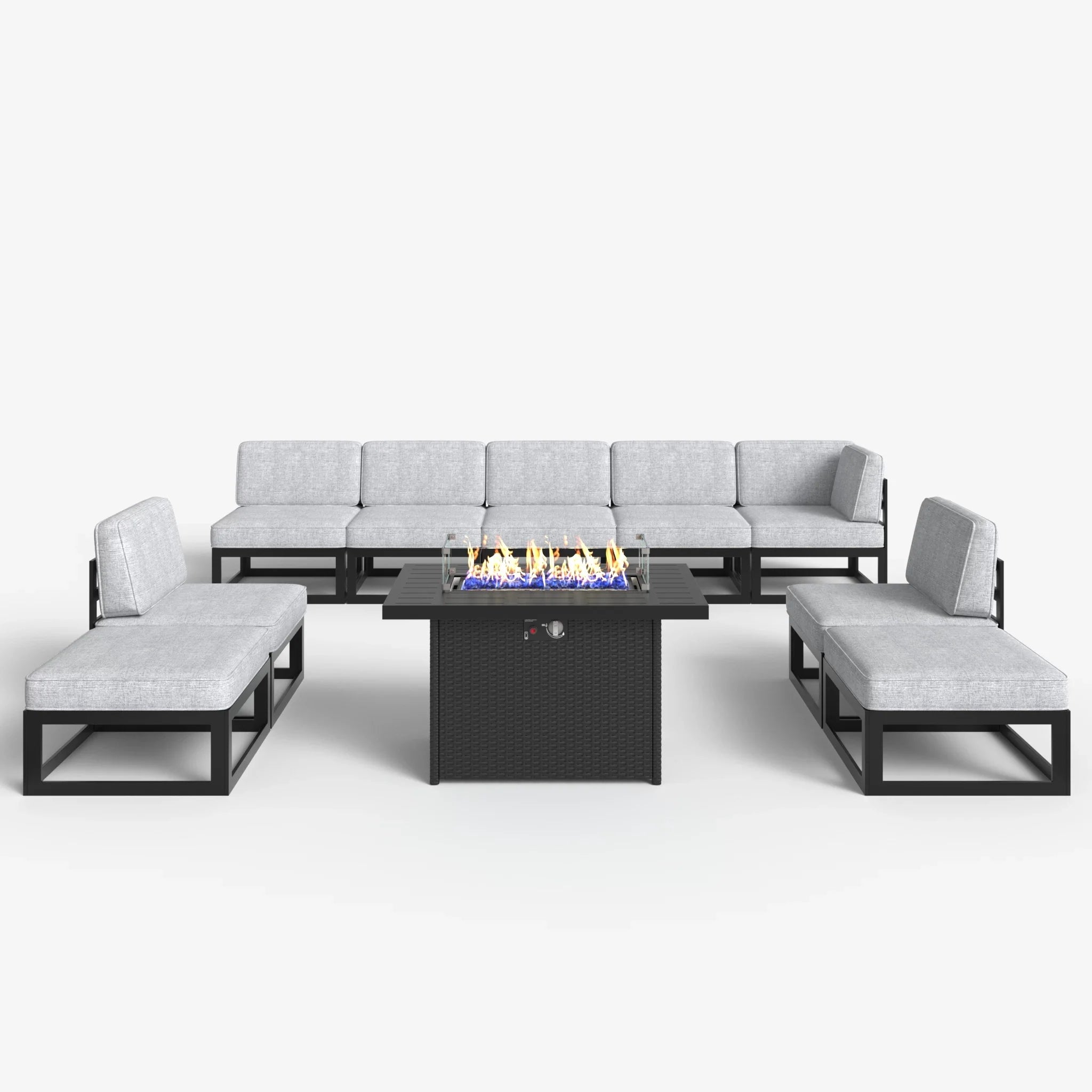 LayinSun 10 - Piece Large Outdoor Modular Sectional Set with Propane Fire Pit Table