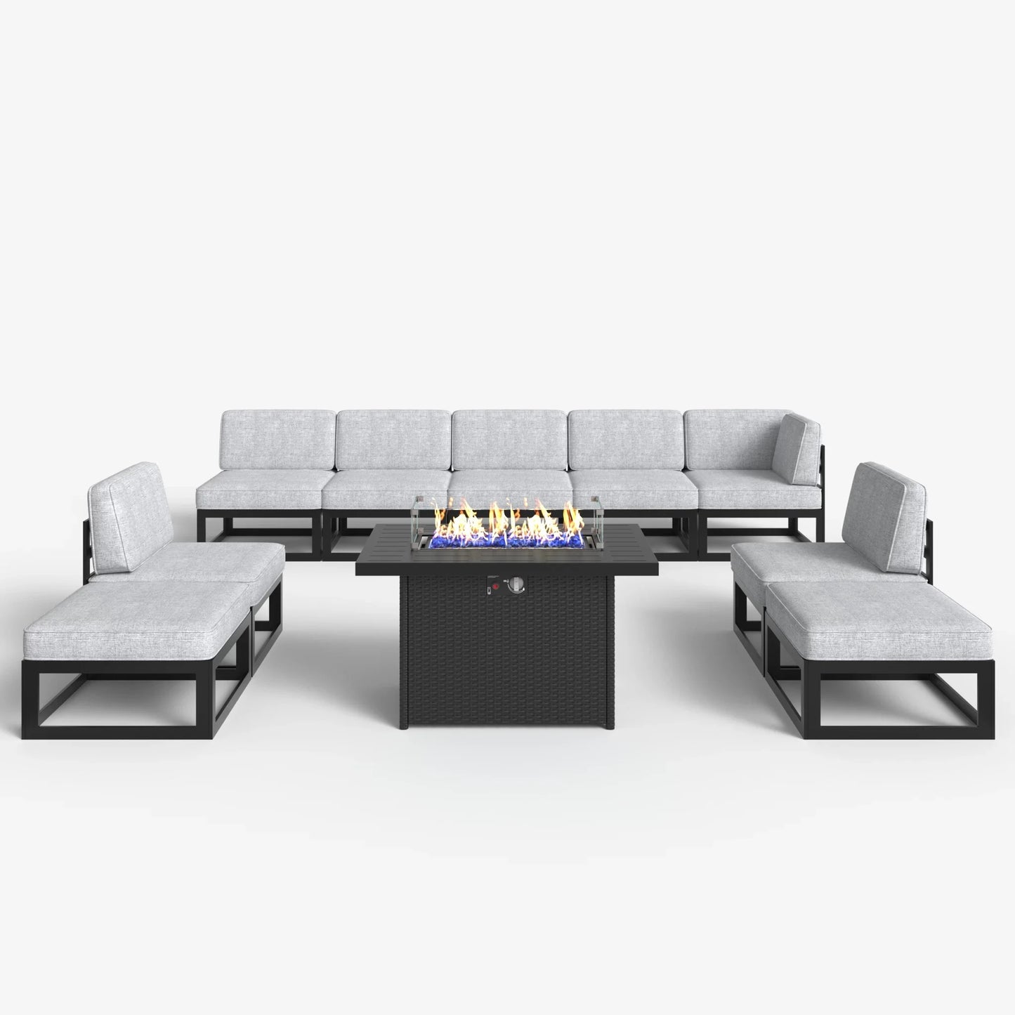 LayinSun 10 - Piece Large Outdoor Modular Sectional Set with Propane Fire Pit Table