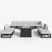 LayinSun 10 - Piece Large Outdoor Modular Sectional Set with Propane Fire Pit Table
