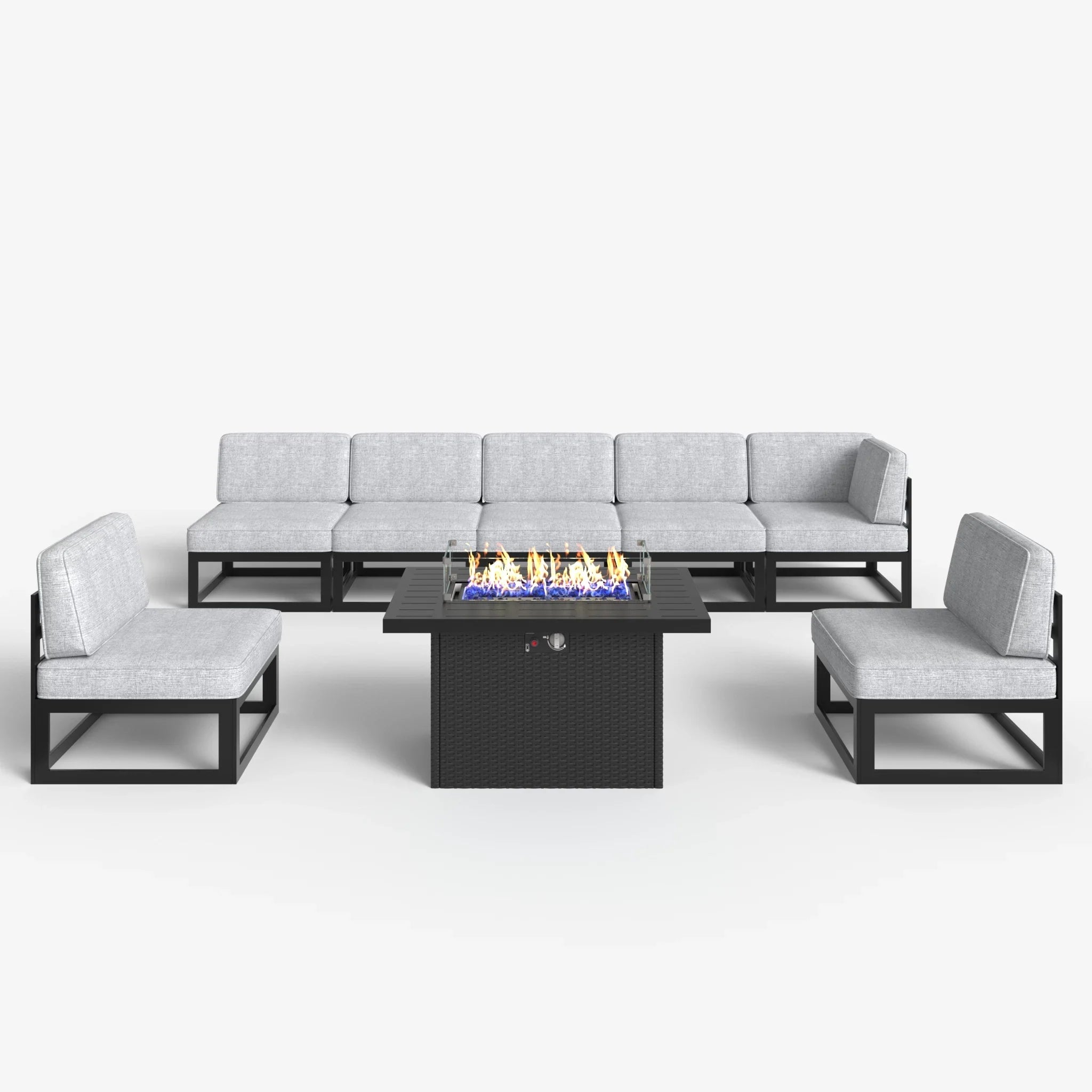 LayinSun 8 - Piece Large Outdoor Modular Sectional Set with Propane Fire Pit Table